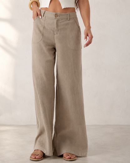 Pantalón Palazzo de Lino con Bolsillos