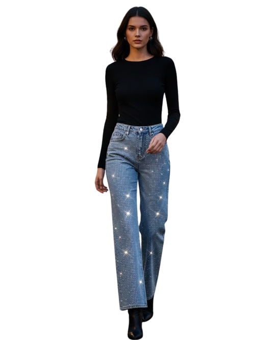 Pantalones Vaqueros de Pierna Ancha con Brillo Para Mujer®