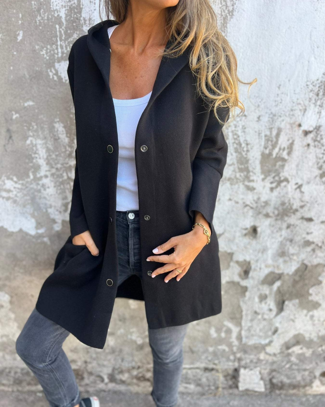 Chaqueta informal con botones frontales y bolsillos para mujer®