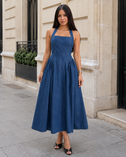 Vestido Midi Denim con Falda Amplia®