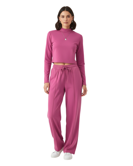 Conjunto de dos piezas con cuello alto y pantalón amplio para mujer®