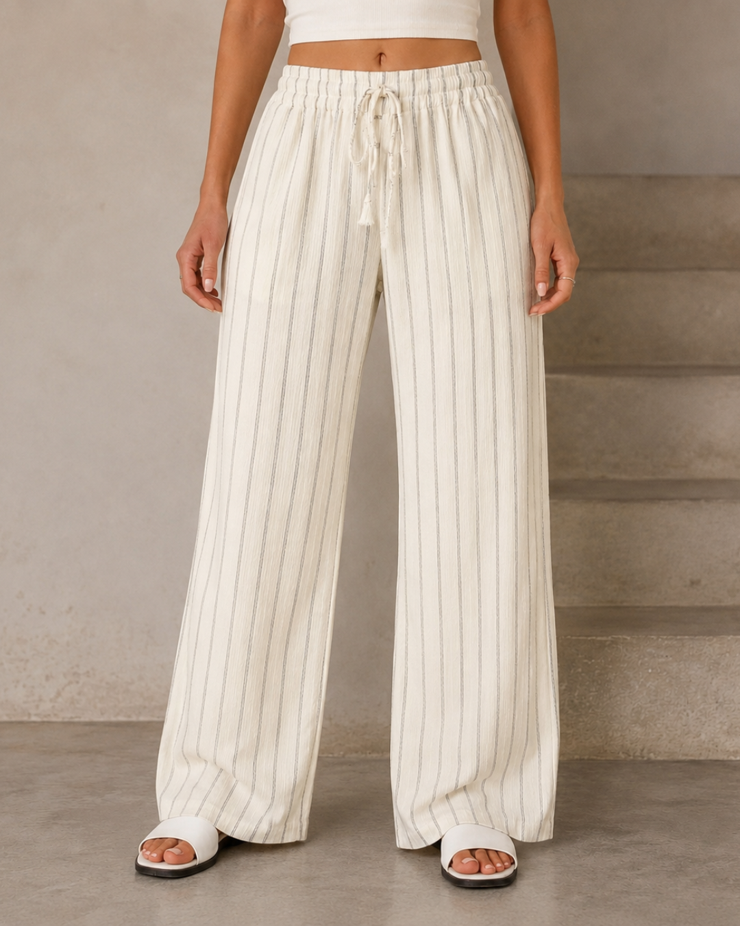 Pantalón Palazzo de Rayas con Cintura Ajustable