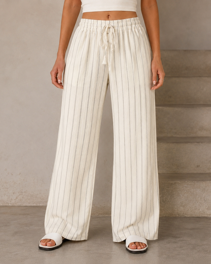 Pantalón Palazzo de Rayas con Cintura Ajustable