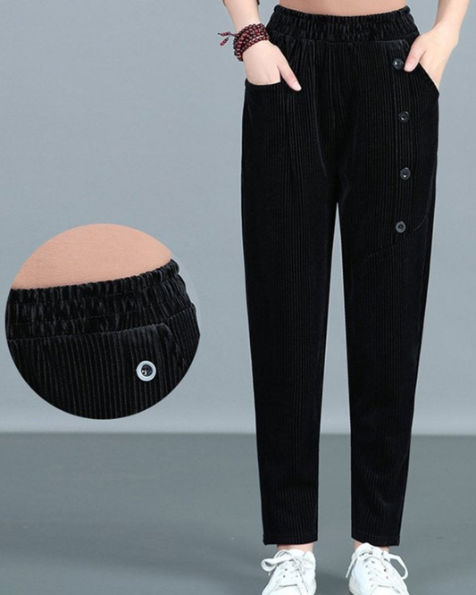 Pantalones de Terciopelo con Botones Decorativos para mujer
