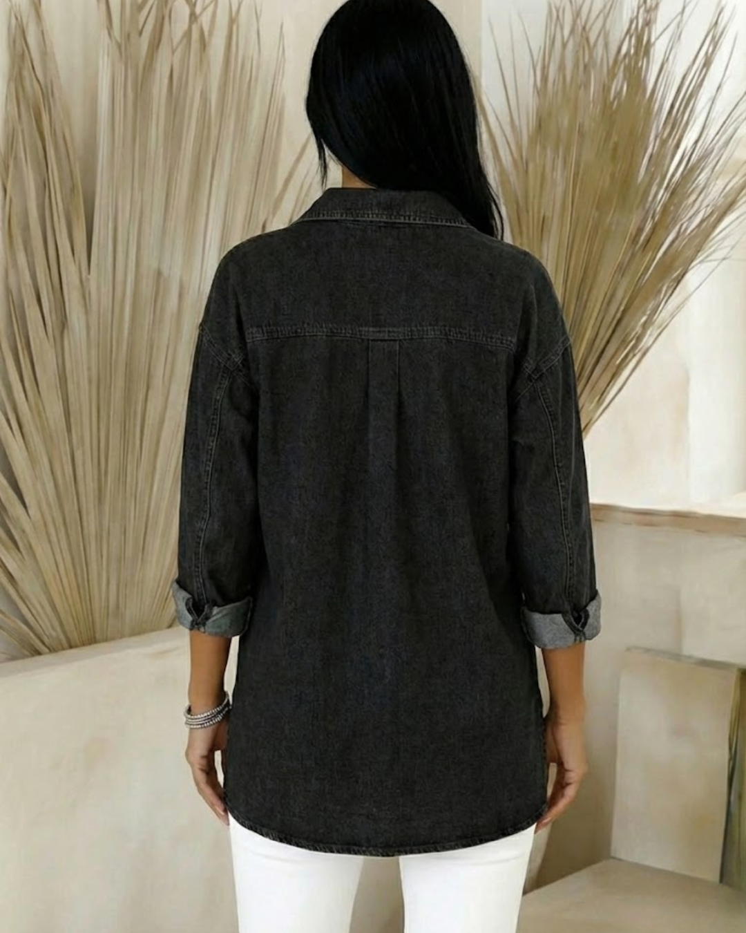 Camisa de Mezclilla con Corte Holgado y Manga Larga Para Mujer®