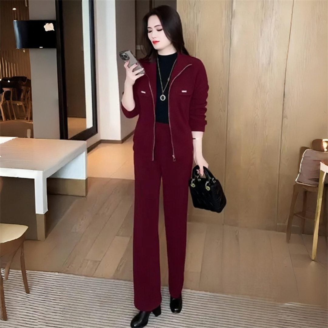 Conjunto de Chaqueta y Pantalón de Abrigo de 2 Piezas para Mujer
