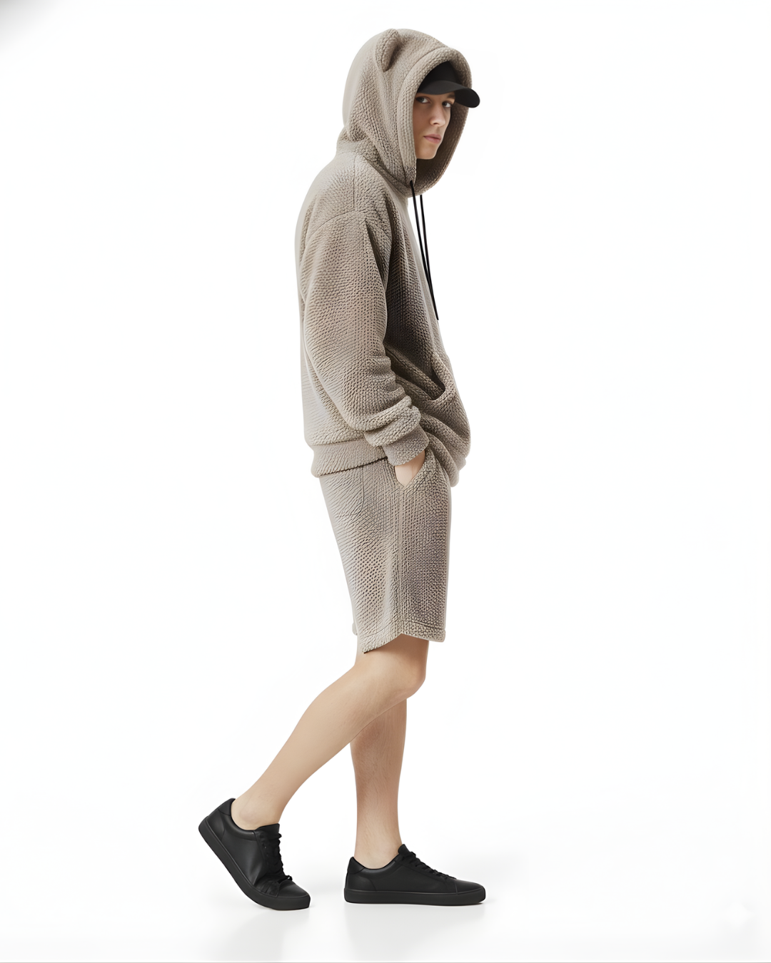 Conjunto de Sudadera y short con Capucha de Felpa con Orejas de Oso Para Hombre®