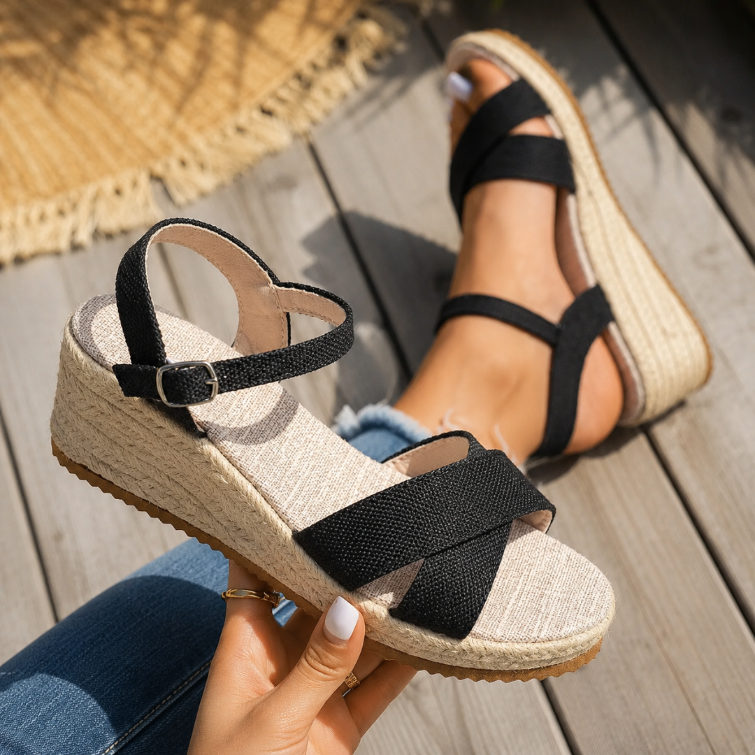 Sandalias de Cuña con Tiras Cruzadas