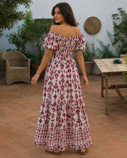 Vestido Largo Estampado con Escote Bardot®