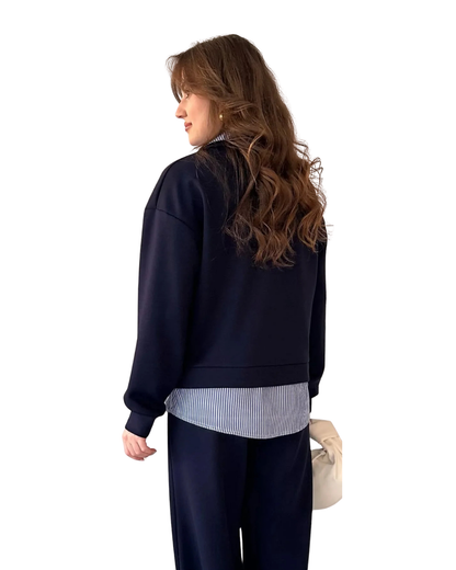 Conjunto Elegante con Efecto Doble Capa y Pantalón Recto