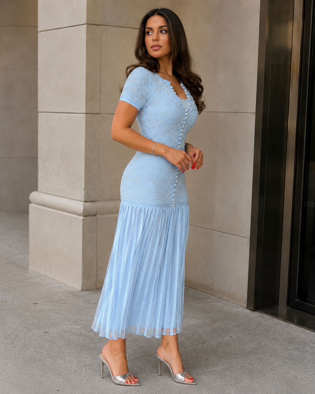 Vestido Midi con Detalles Aplicados®