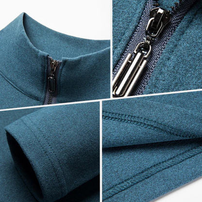 Camiseta térmica con cremallera corta y mangas largas para hombre