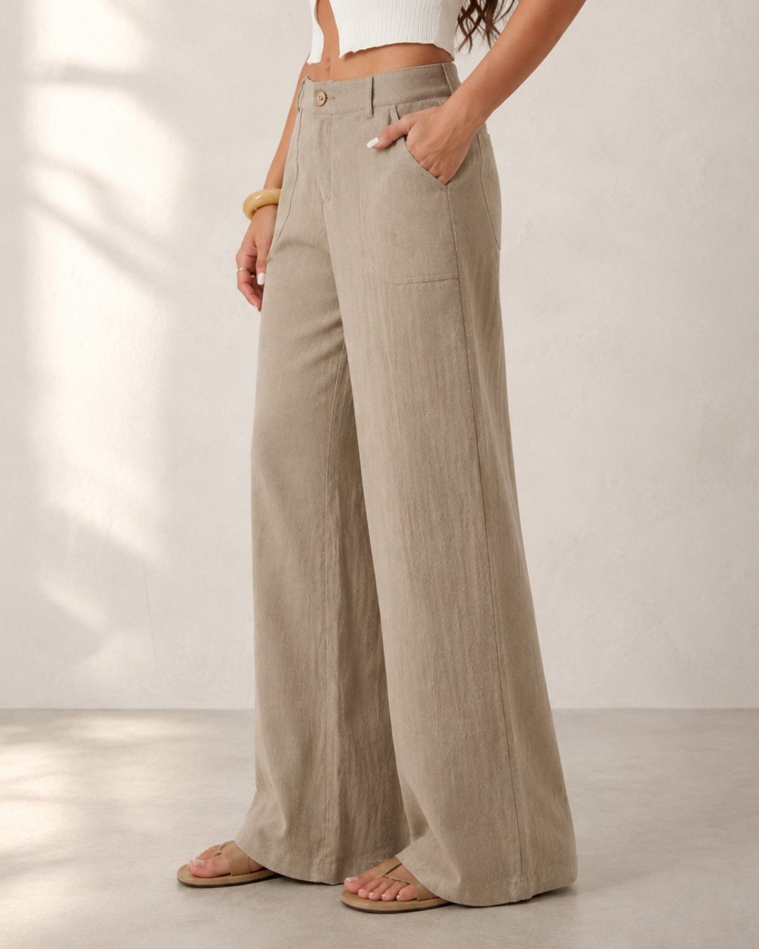 Pantalón Palazzo de Lino con Bolsillos