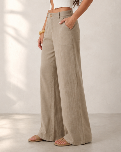 Pantalón Palazzo de Lino con Bolsillos