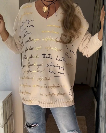 Camiseta Casual con Escote en V y Estampado