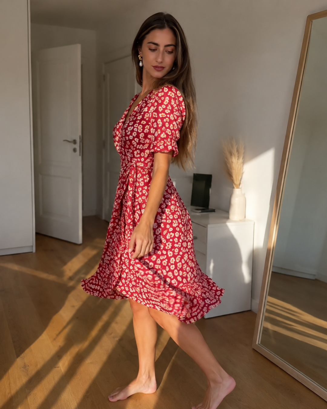 Vestido Midi Cruzado con Estampado Floral