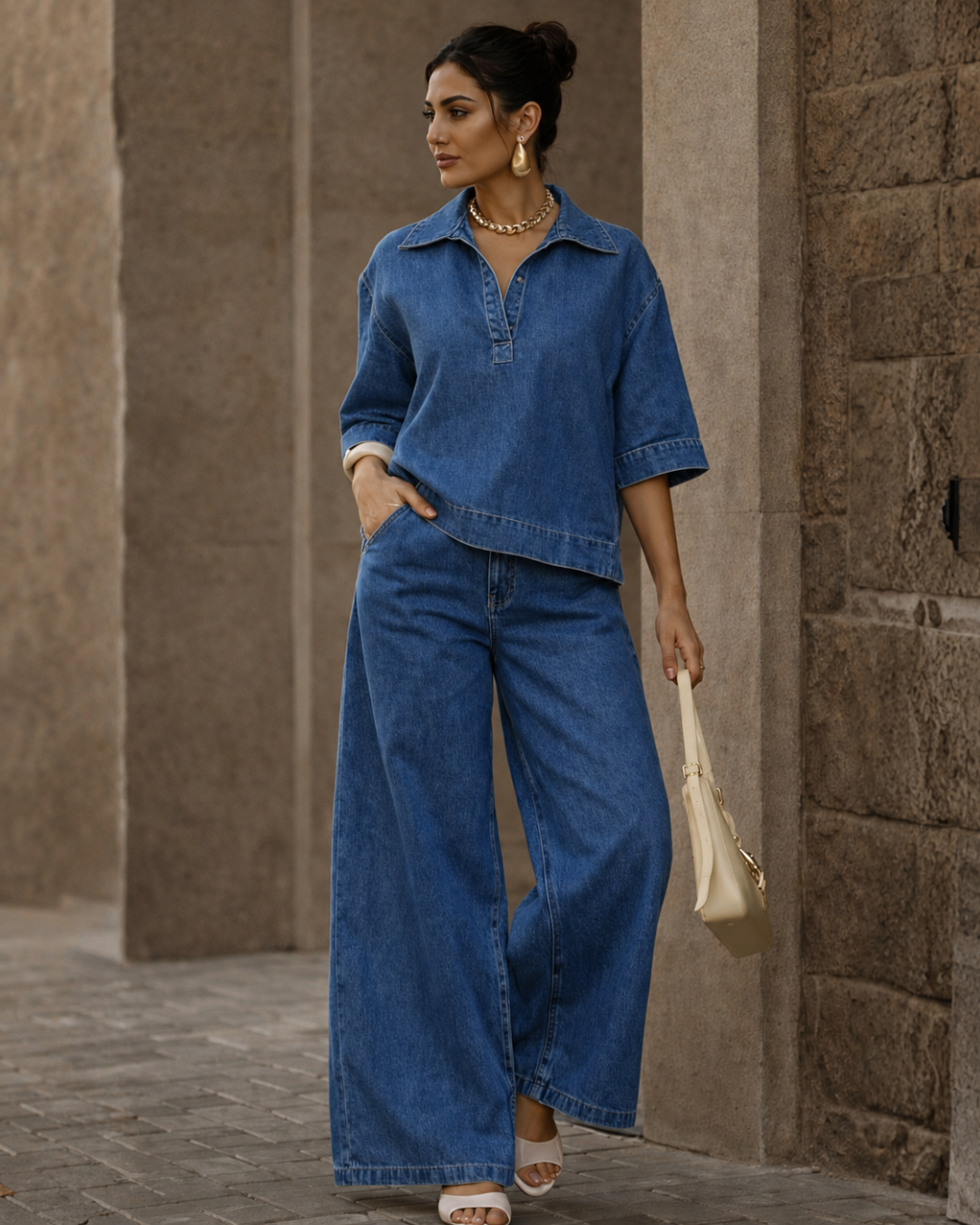 Conjunto Oversize de Denim Estilo Urbano