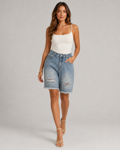 Pantalones cortos vaqueros con strass