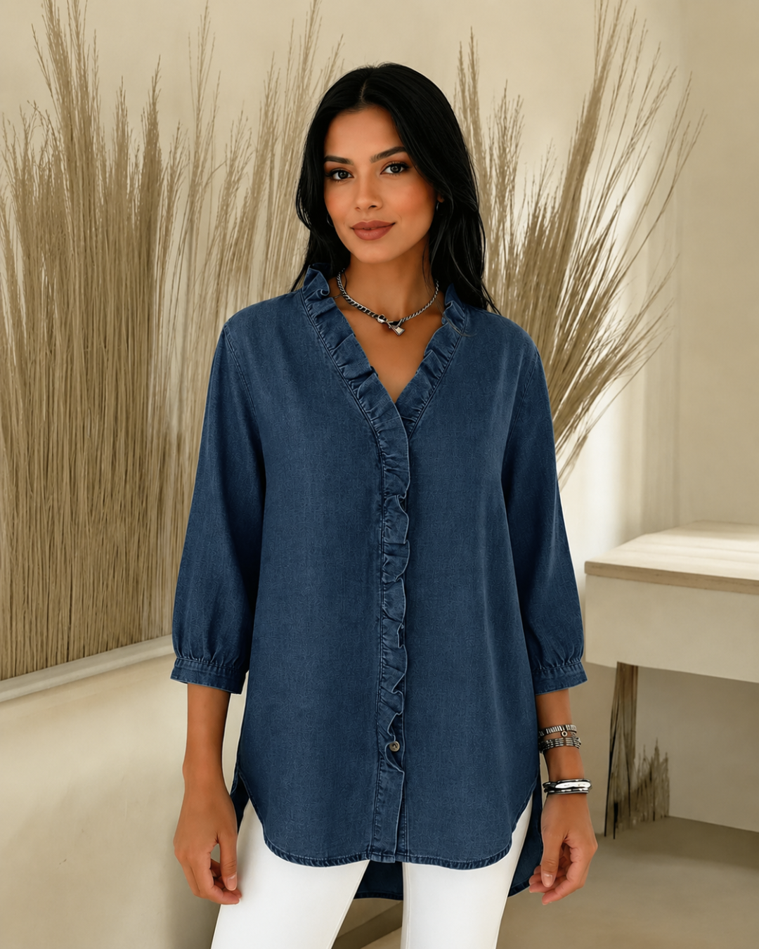 Blusa Fluida con Cuello en V