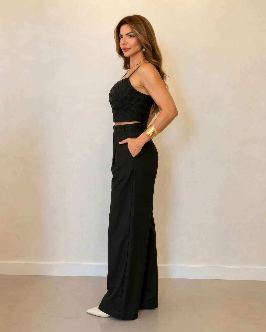 Set elegante de top y pantalones Palazzo