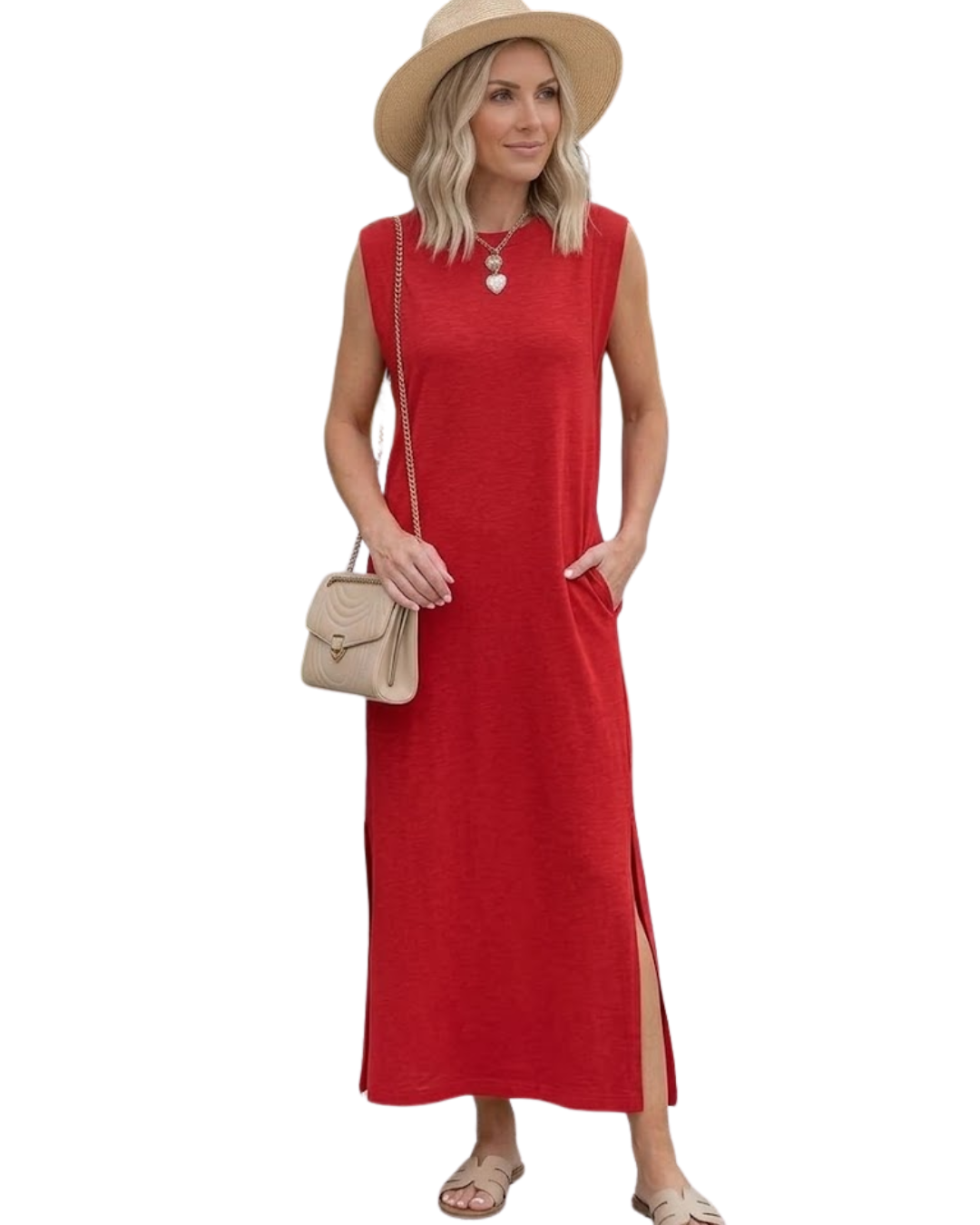 Vestido Maxi con Caída Fluida y Diseño sin Mangas®