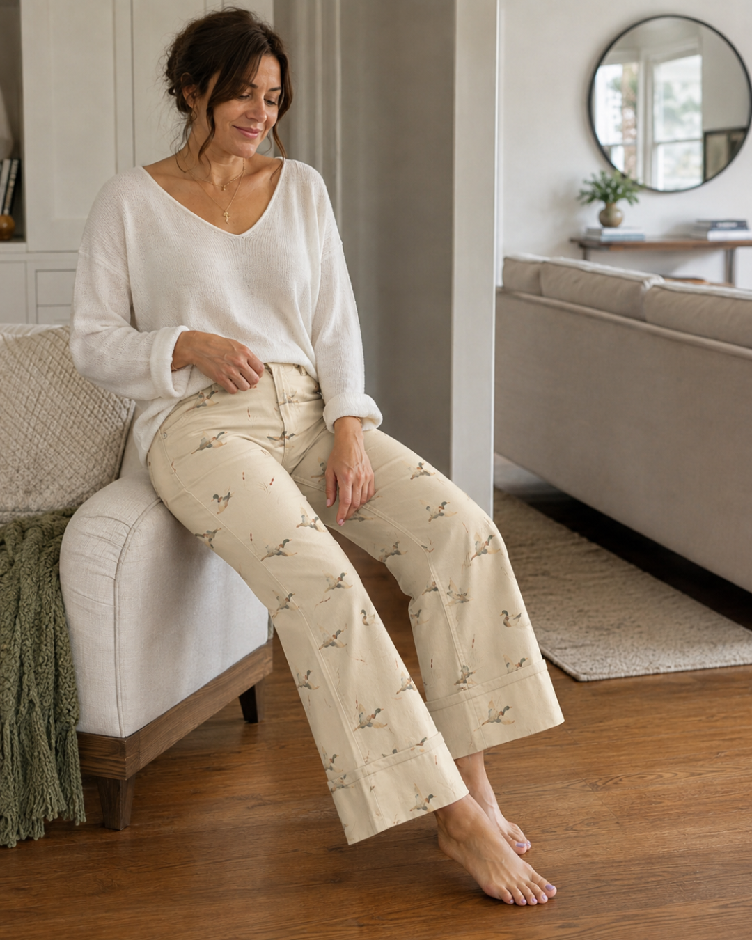 Pantalones de Corte Recto Estampados con Cintura Favorecedora