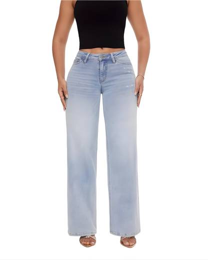 Pantalón amplio de cintura elástica con efecto realce para mujer®