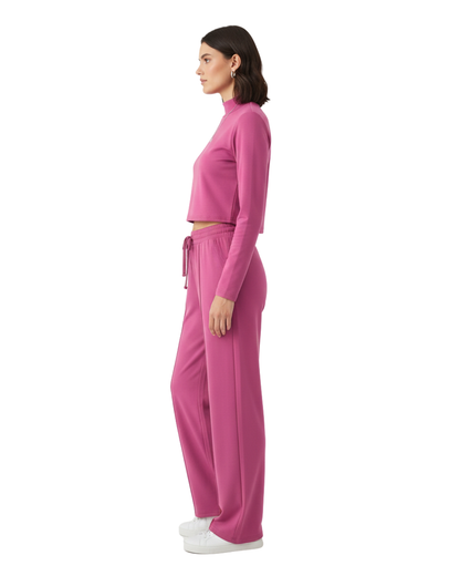 Conjunto de dos piezas con cuello alto y pantalón amplio para mujer®