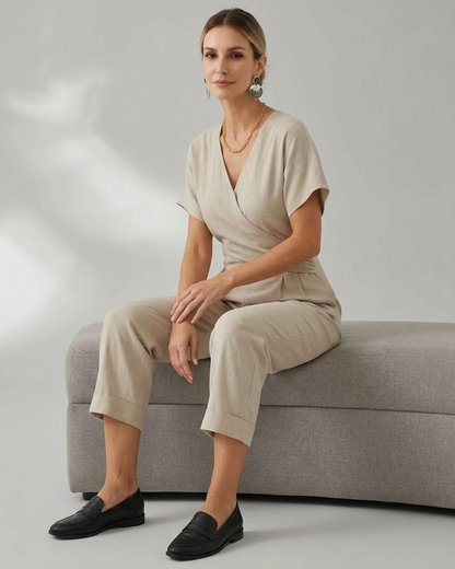 Conjunto Elegante de Dos Piezas con Diseño Envolvente Para Mujer