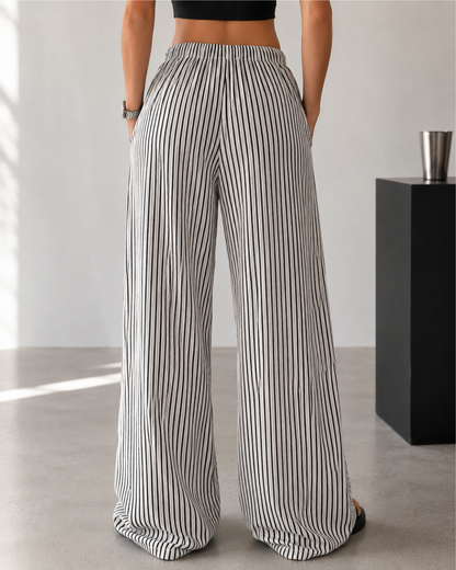 Pantalón Palazzo de Rayas con Cintura Ajustable