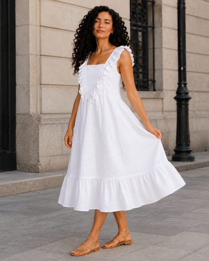 Vestido Midi con Volantes y Escote Cuadrado