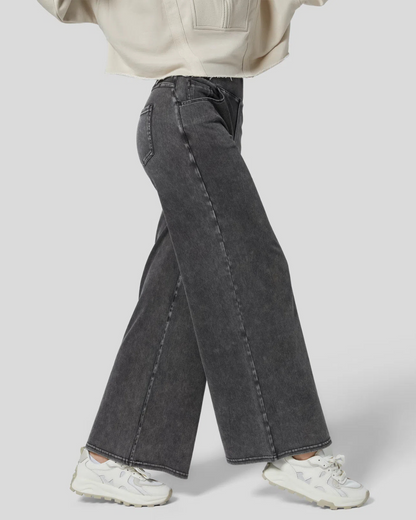 Pantalón Ancho de Cintura Alta con Varios Bolsillos para Mujer
