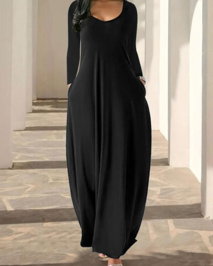 Vestido Negro Clásico de Manga Larga