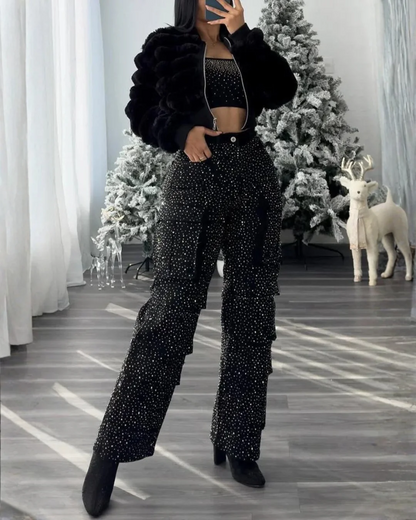 Jeans cargo con pedrería para mujer