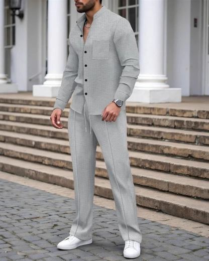Conjunto Masculino de Camiseta y Pantalón con Textura Waffle
