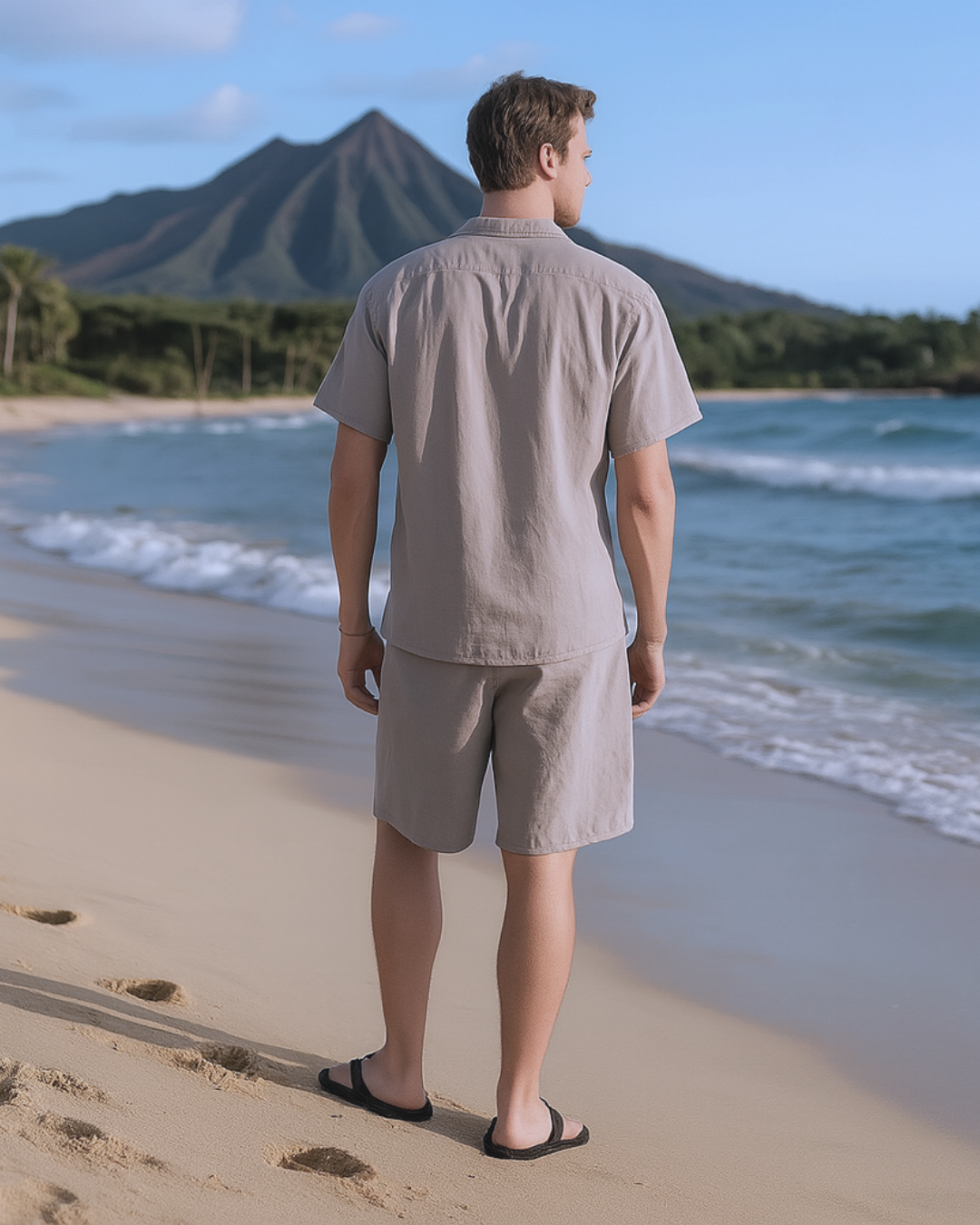 Conjunto en Lino para Hombre de Camiseta Manga Corta y Short