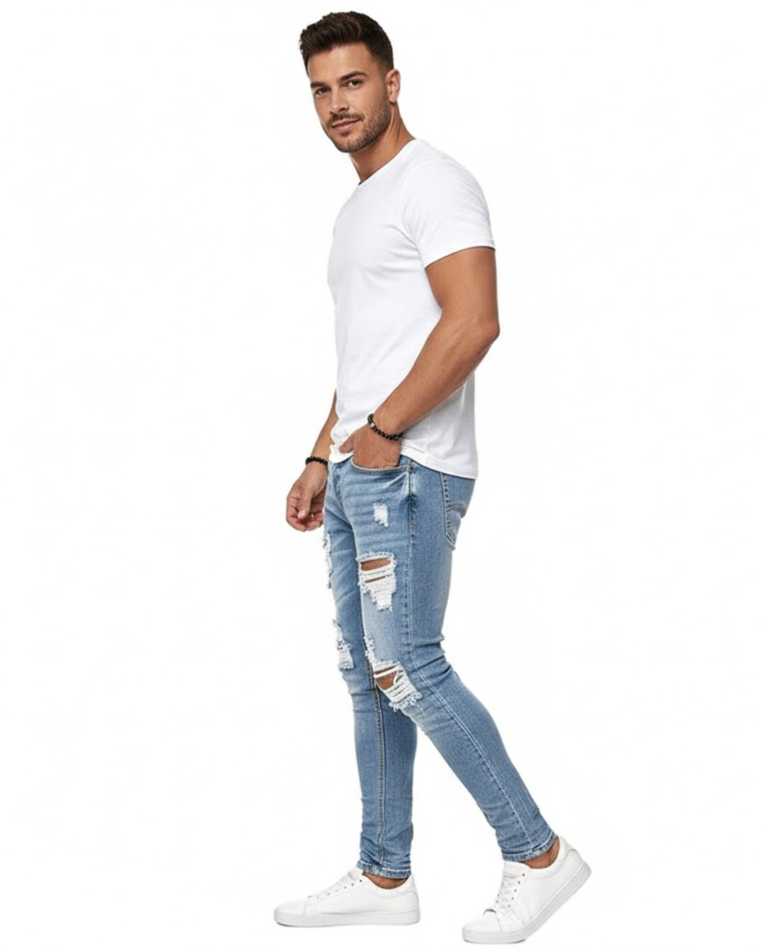 Jeans Skinny con Roturas de Estilo Urbano Para Hombre®