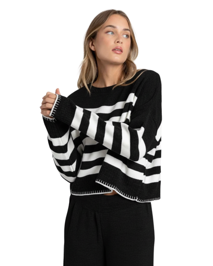 Conjunto de punto suave con rayas para mujer