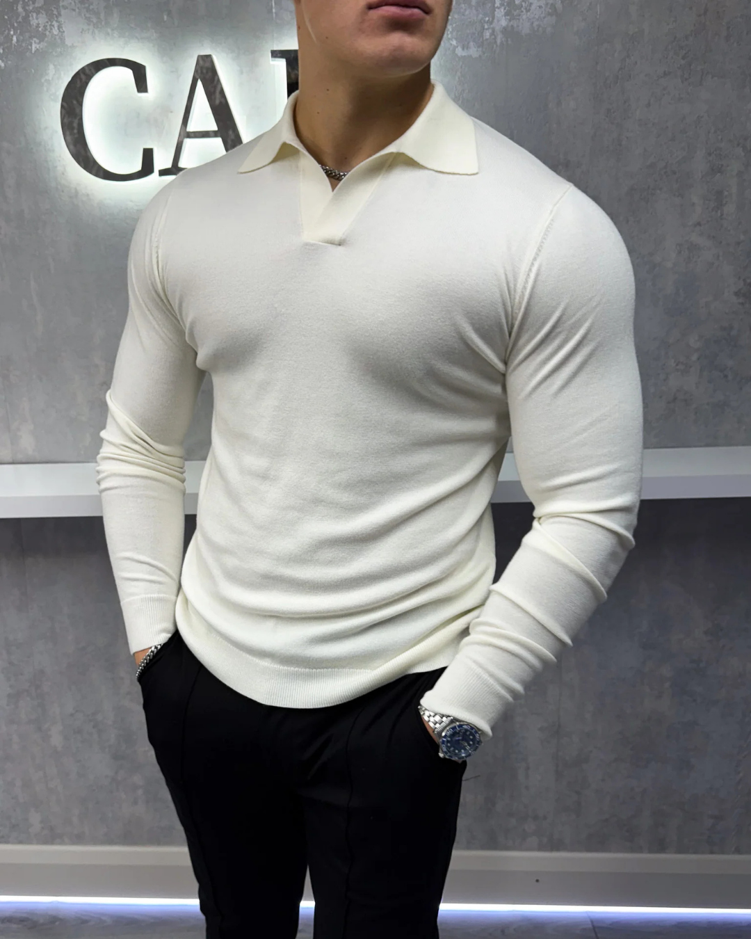 Polo de Manga Larga Suave y Transpirable para Hombre