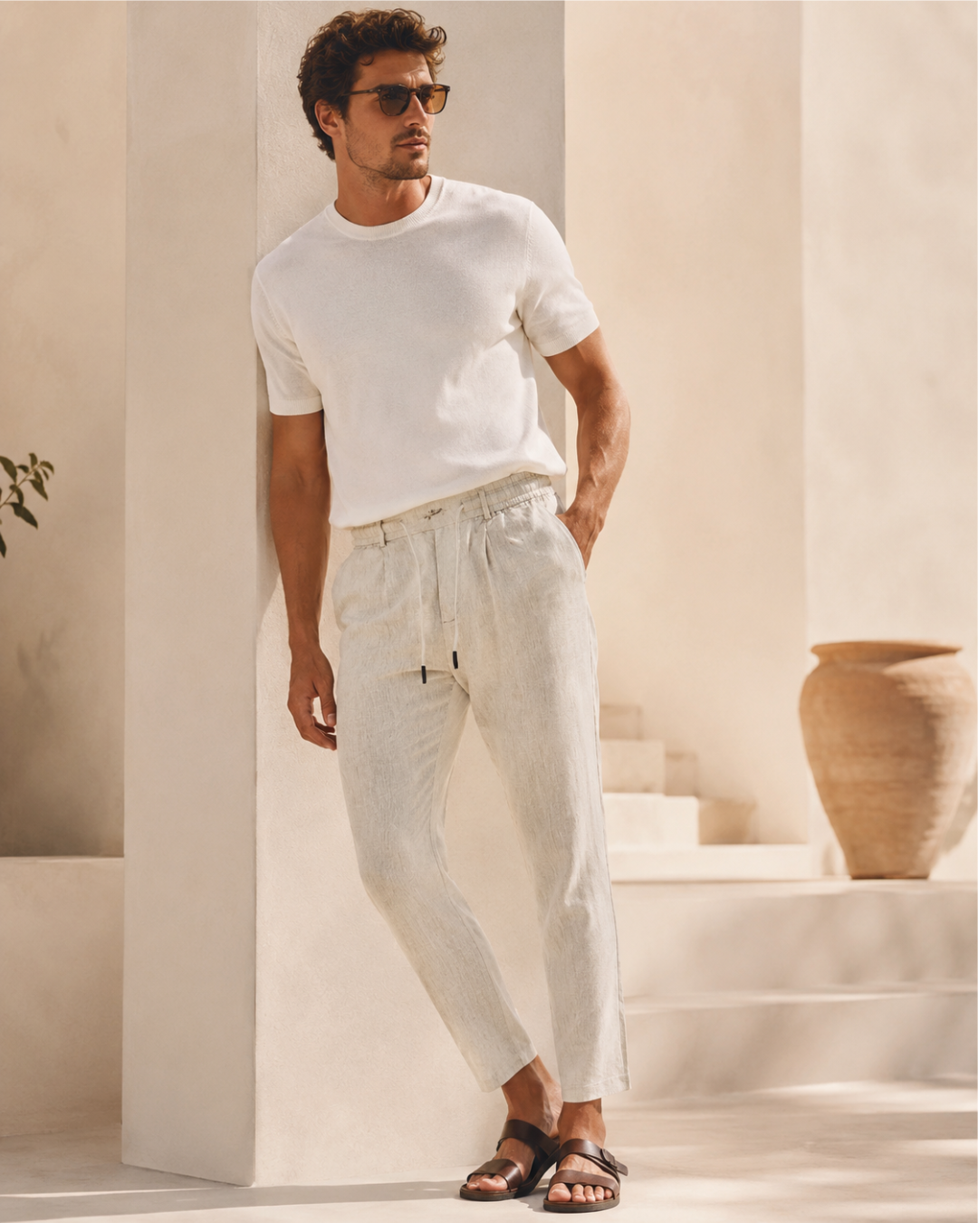Pantalón Casual de Lino con Cintura Elástica®