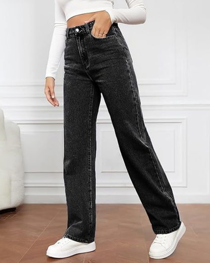 Pantalones elásticos de mezclilla con cintura alta y pierna ancha para mujer®