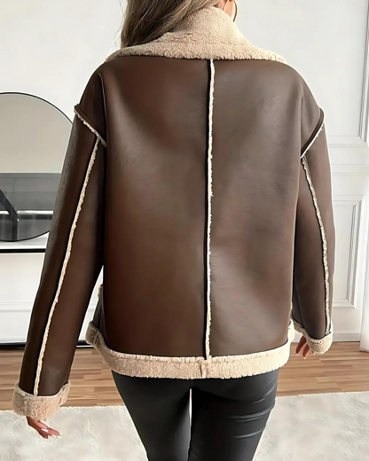 Chaqueta Elegante de Cuero Forrado de Felpa para Mujer®