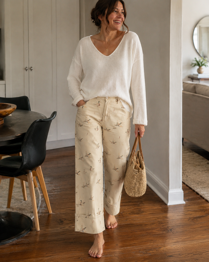 Pantalones de Corte Recto Estampados con Cintura Favorecedora