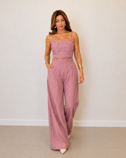 Set elegante de top y pantalones Palazzo
