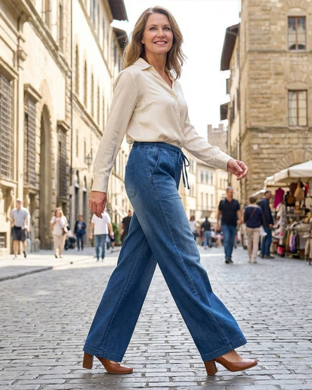 Pantalones Denim de Pierna Ancha para Mujer
