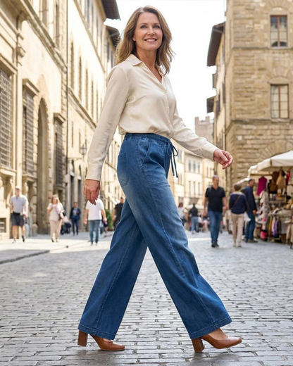 Pantalones Denim de Pierna Ancha para Mujer