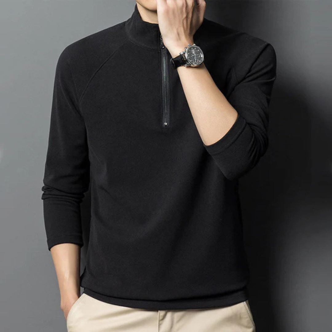 Camiseta térmica con cremallera corta y mangas largas para hombre