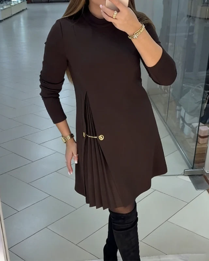 Elegante Vestido de Manga Larga con Paneles Plisados®