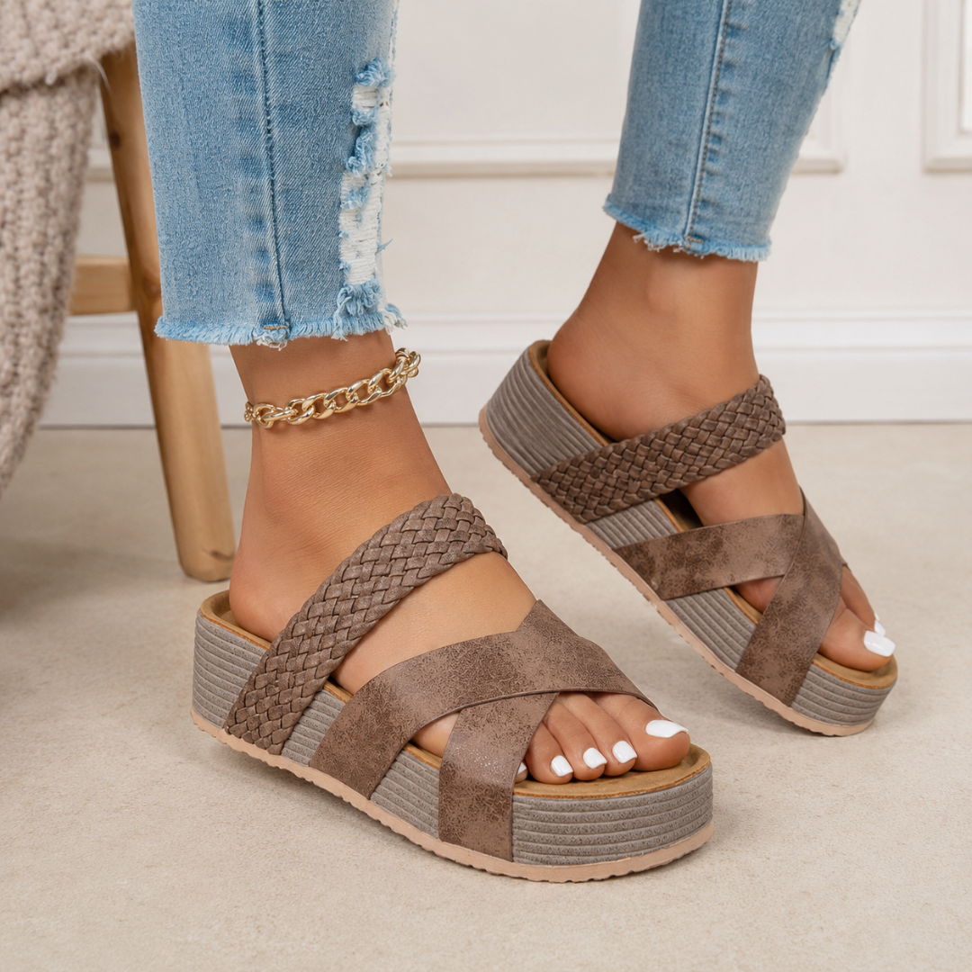 Sandalias de Cuña con Tiras Cruzadas