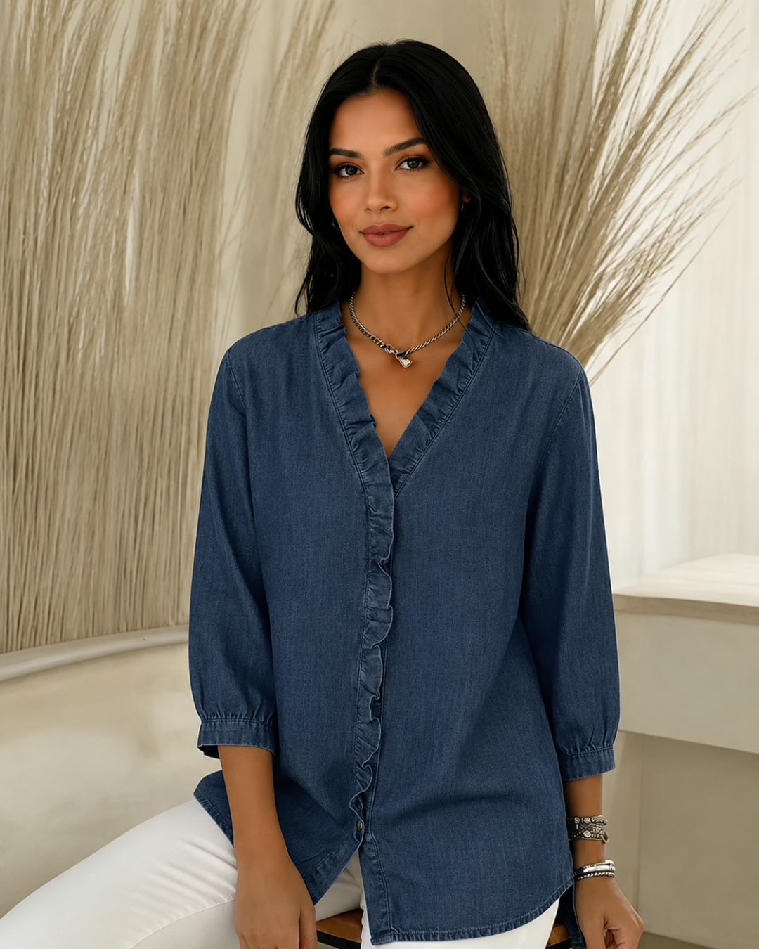 Blusa Fluida con Cuello en V